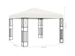 vidaXL Pavillon mit LED-Lichterkette 3x3 m Creme Stoff