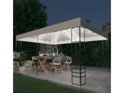 vidaXL Pavillon mit LED-Lichterkette 4x3x2,7 m Weiß