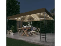 vidaXL Pavillon mit LED-Lichterkette 3x4 m Taupe
