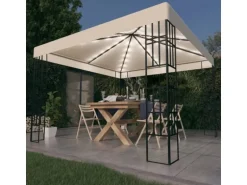 vidaXL Pavillon mit LED-Lichterkette 3x3 m CremeWeiß