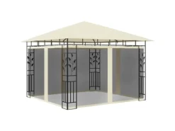 vidaXL Pavillon mit Moskitonetz & LED-Lichterkette 3x3x2,73m CremeWeiß