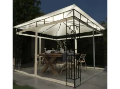 vidaXL Pavillon mit Moskitonetz & LED-Lichterkette 3x3x2,73m CremeWeiß
