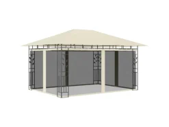 vidaXL Pavillon mit Moskitonetz & LED-Lichterkette 4x3x2,73m CremeWeiß