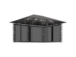vidaXL Pavillon mit Moskitonetz & LED-Lichterkette 4x3x2,73m Anthrazit
