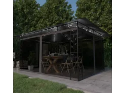 vidaXL Pavillon mit Moskitonetz & LED-Lichterkette 4x3x2,73m Anthrazit