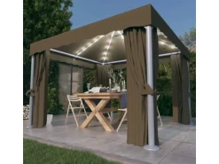 vidaXL Pavillon mit Vorhängen & LED-Lichterkette 3x3 m Taupe