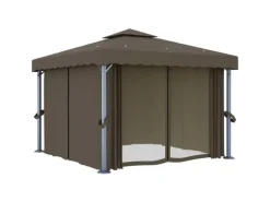 vidaXL Pavillon mit Vorhängen & LED-Lichterkette 3x3 m Taupe
