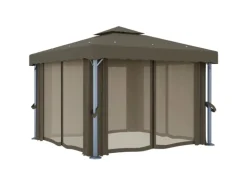 vidaXL Pavillon mit Vorhängen & LED-Lichterkette 3x3 m Taupe