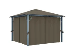 vidaXL Pavillon mit Vorhängen & LED-Lichterkette 300x300 cm Taupe Alu