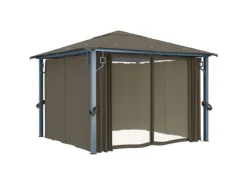 vidaXL Pavillon mit Vorhängen & LED-Lichterkette 300x300 cm Taupe Alu
