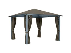 vidaXL Pavillon mit Vorhängen & LED-Lichterkette 300x300 cm Taupe Alu