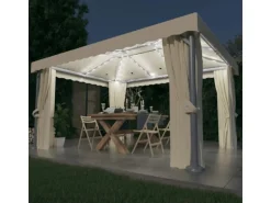 vidaXL Pavillon mit Vorhängen & LED-Lichterketten 4x3 m CremeWeiß