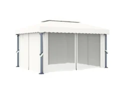 vidaXL Pavillon mit Vorhängen & LED-Lichterketten 4x3 m CremeWeiß