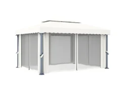vidaXL Pavillon mit Vorhängen & LED-Lichterketten 4x3 m CremeWeiß
