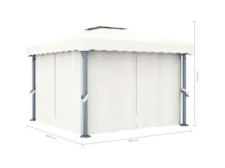 vidaXL Pavillon mit Vorhängen & LED-Lichterkette 3x3 m CremeWeiß
