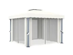 vidaXL Pavillon mit Vorhängen & LED-Lichterkette 3x3 m CremeWeiß