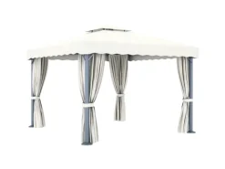 vidaXL Pavillon mit Vorhängen & LED-Lichterkette 3x3 m CremeWeiß