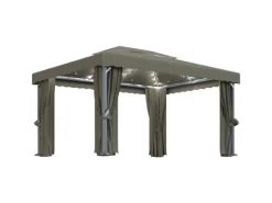 vidaXL Pavillon mit Vorhängen & LED-Lichterkette 4x3 m Taupe