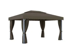 vidaXL Pavillon mit Vorhängen & LED-Lichterkette 4x3 m Taupe