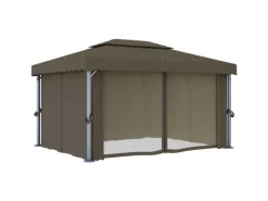vidaXL Pavillon mit Vorhängen & LED-Lichterkette 4x3 m Taupe