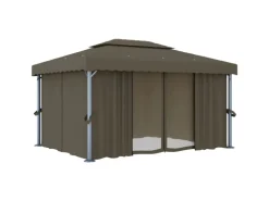 vidaXL Pavillon mit Vorhängen & LED-Lichterkette 4x3 m Taupe