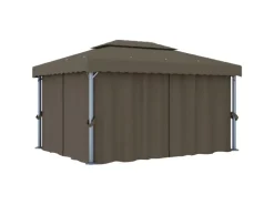 vidaXL Pavillon mit Vorhängen & LED-Lichterkette 4x3 m Taupe
