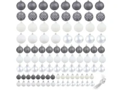 vidaXL 100-tlg. Weihnachtskugel-Set 3/4/6 cm Weiß/Grau