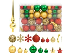 vidaXL 112-tlg. Weihnachtskugel-Set Rot Grün Golden Polystyrol