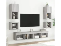 vidaXL Wand-Nachttische mit LED-Leuchten 2 Stk Grau Sonoma Modell 2