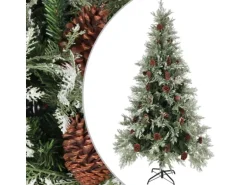 vidaXL Weihnachtsbaum mit Zapfen Grün und Weiß 225 cm PVC & PE