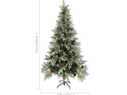 vidaXL Weihnachtsbaum mit Zapfen Grün und Weiß 225 cm PVC & PE