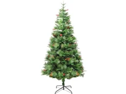 vidaXL Weihnachtsbaum mit LEDs & Kiefernzapfen Grün 225 cm PVC & PE Modell 1