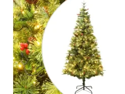 vidaXL Weihnachtsbaum mit LEDs & Kiefernzapfen Grün 225 cm PVC & PE Modell 1