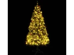 vidaXL Weihnachtsbaum mit LEDs & Kiefernzapfen Grün 225 cm PVC & PE Modell 1