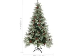 vidaXL Weihnachtsbaum mit Zapfen Grün und Weiß 195 cm PVC & PE