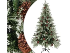 vidaXL Weihnachtsbaum mit Zapfen Grün und Weiß 195 cm PVC & PE