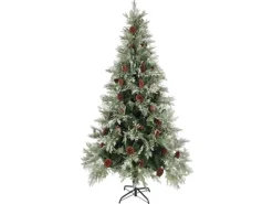 vidaXL Weihnachtsbaum mit LEDs Kiefernzapfen Grün Weiß 225 cm PVC PE