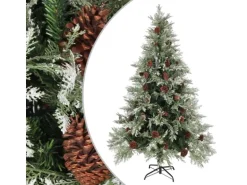 vidaXL Weihnachtsbaum mit Zapfen Grün und Weiß 120 cm PVC & PE