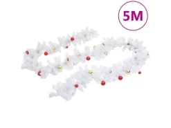 vidaXL Weihnachtsgirlande Geschmückt mit Kugeln Weiß 5 m