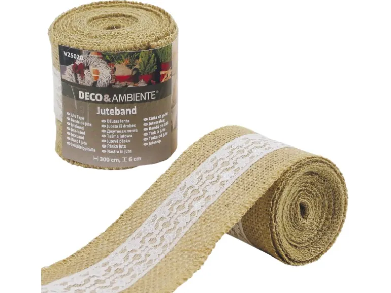 Videx Deko-Juteband Spitze 6 cm x 300 cm Natur