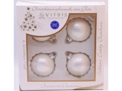 Vitbis Glas-Weihnachtskugeln 4-teilig Dekor Weiß-Matt Ø 6 cm