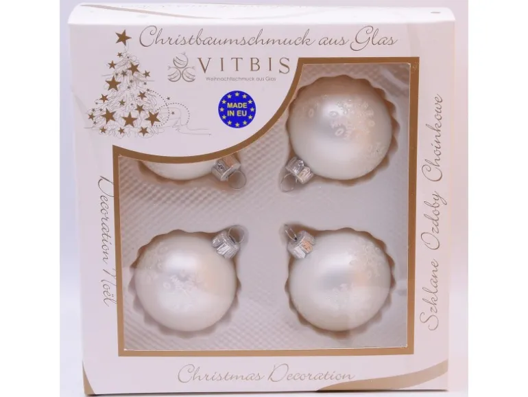 Vitbis Glas-Weihnachtskugeln 4-teilig Dekor Weiß-Matt Ø 6 cm