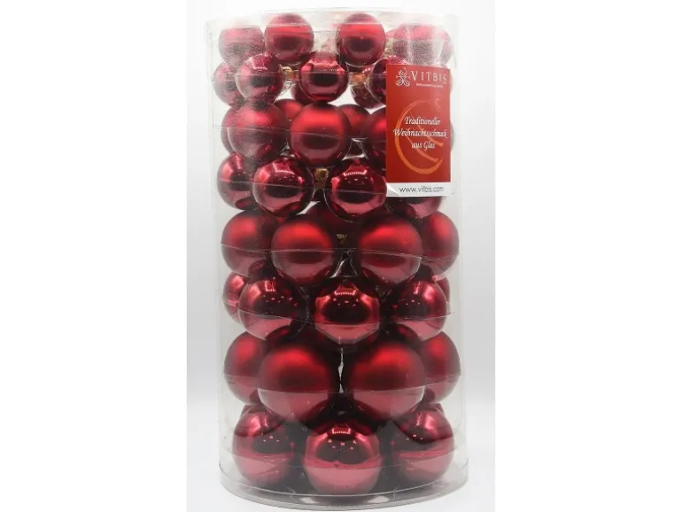 Vitbis Glas-Weihnachtskugeln 60-teilig Dunkelrot Mix Ø 4-7 cm