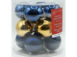 Vitbis Weihnachtskugel-Set Glas Ø 6 cm Dunkelblau Mix Cognac Glänzend 12 Stück