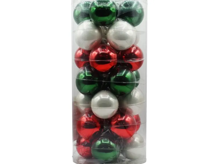 Vitbis Weihnachtskugel-Set 28-teilig Ø 6 cm Perlweiß, Rot und Tannengrün