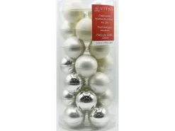Vitbis Weihnachtskugel-Set Glas Ø 6 cm Silber Mix - Weiß Opal/Matt 28 Stück