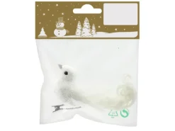 Vogel mit Clip und Federn Styropor 12 cm Weiß Glitter