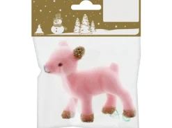 Weihnachtliche Rehkitzfigur stehend aus Kunststoff beflockt Rosa-Gold 7,5 cm