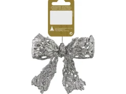 Weihnachtlicher Dekoanhänger Schleife aus Kunststoff Silber mit Glitzer