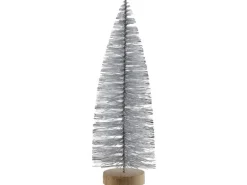 Weihnachts-Deko Baum aus Kunststoff mit Holzfuß 25 cm Silber